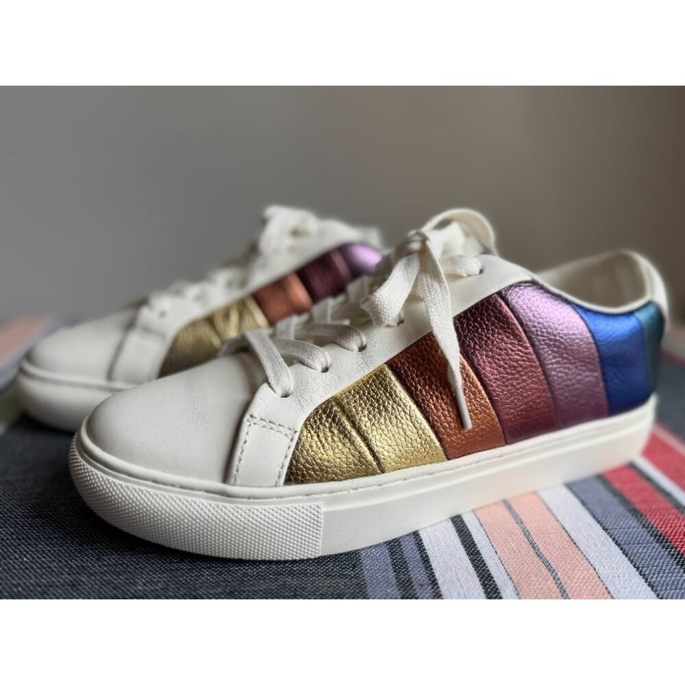 KURT GEIGER LONDON Lane Metallic Rainbow Sneakers PRIDE MONTH Size 38